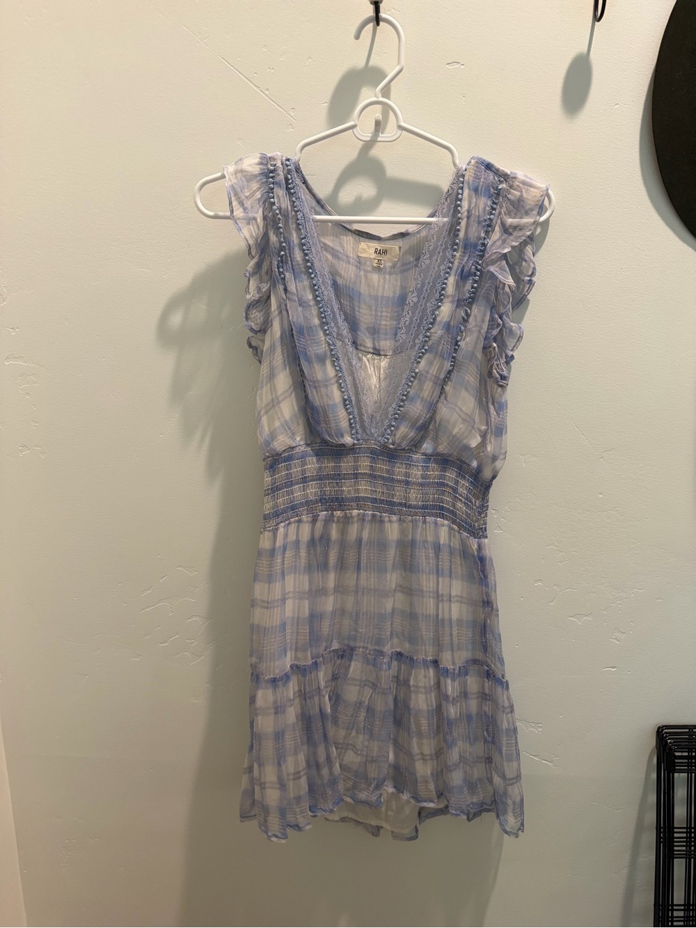 Light Blue Plaid Ruffled Cotton Dress